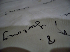 [picture: Handwriting on a napkin]