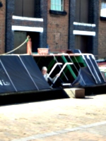 [picture: Dad peeking out of a canal barge]