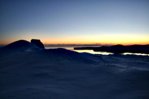 [picture: Snowy shore at sunset]