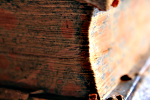 [picture: Corner of a 1663 leather-bound book 2]