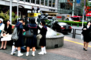 [picture: Big square 14: Schoolgirls by the statue]